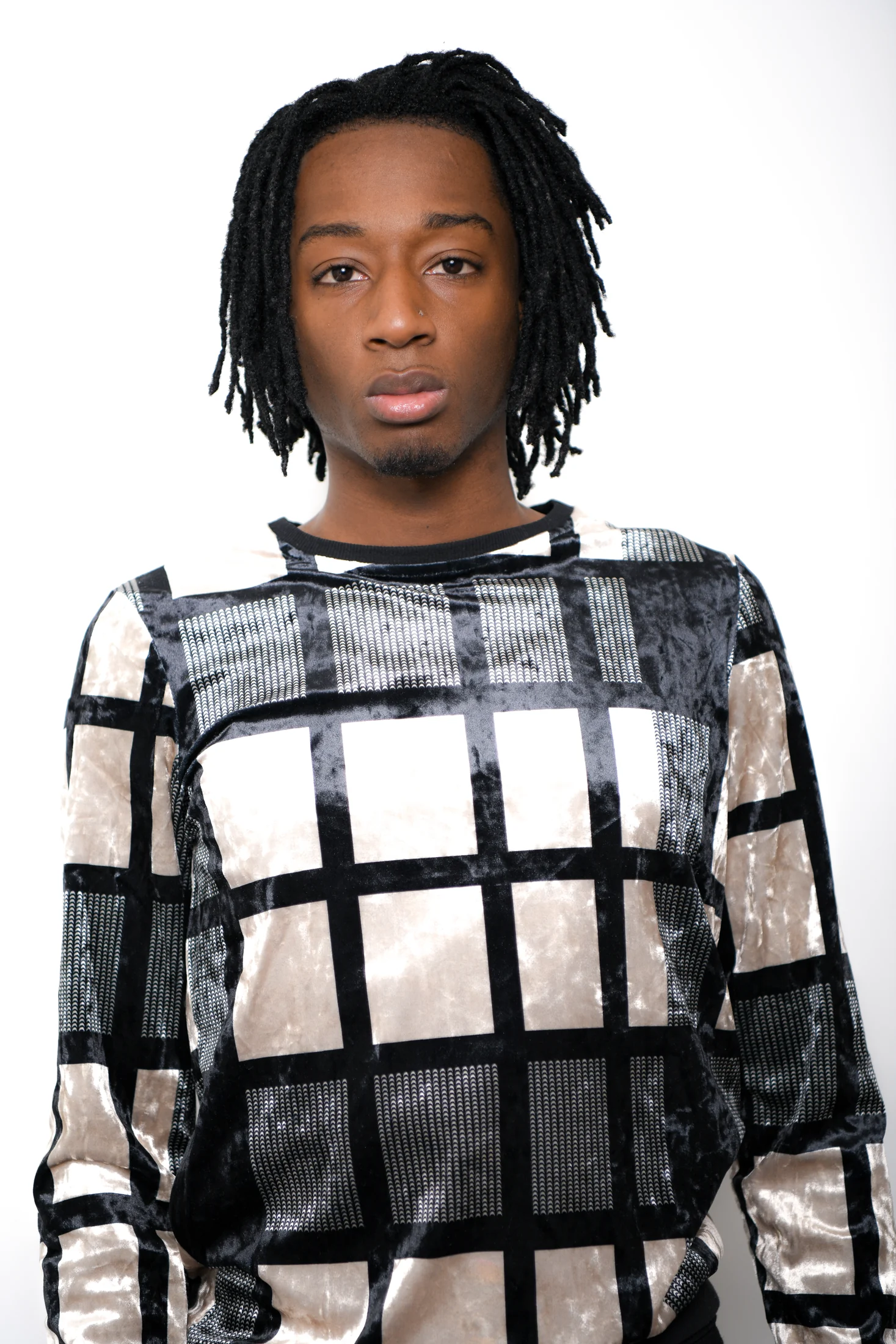 Patterned menswear portrait