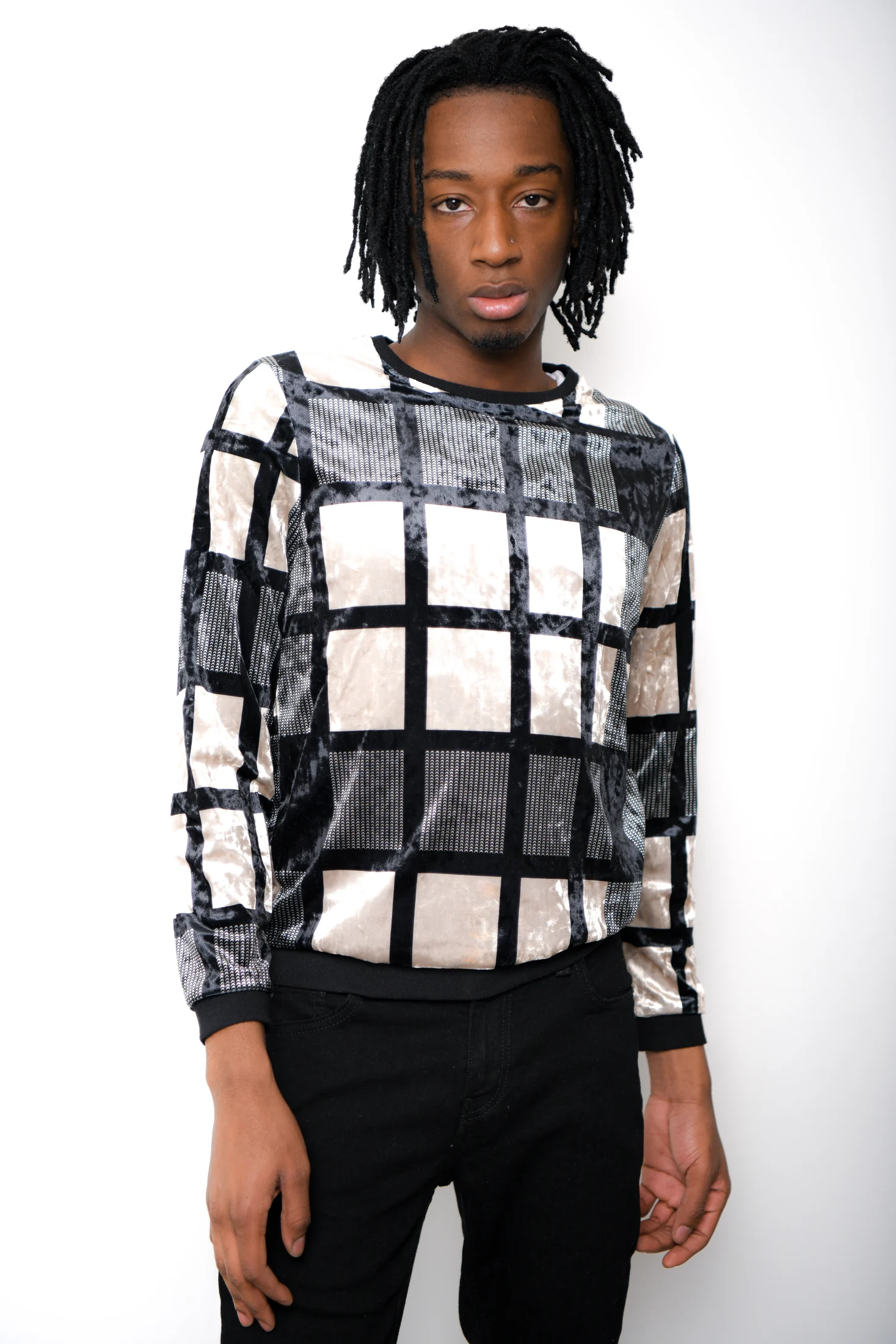 Patterned menswear full portrait